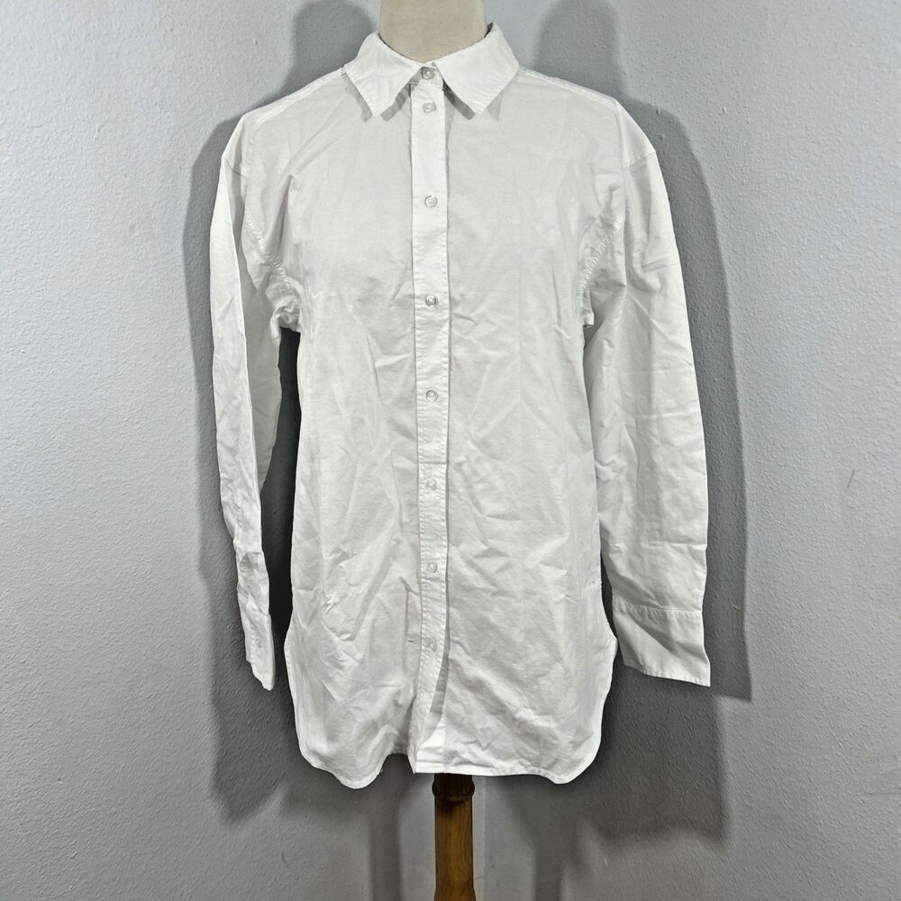 H M Shirt Womens XS White Cotton Minimalist Preppy Summer Vacation